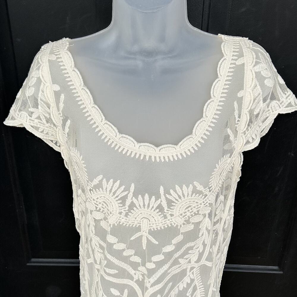 Capri Clothing Brand Ivory Womens Small Lace Round-Neck Boho Sheer Blouse Whimsy - Picture 7 of 10